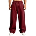 thumbnail image 2 of Men's Sweatpants Fashion Casual Wide Leg Elastic Waist Drawstring Sweatpants Loose Fit Comfy Lightweight Lounge Travel Sweat Pants Wine XL, 2 of 8