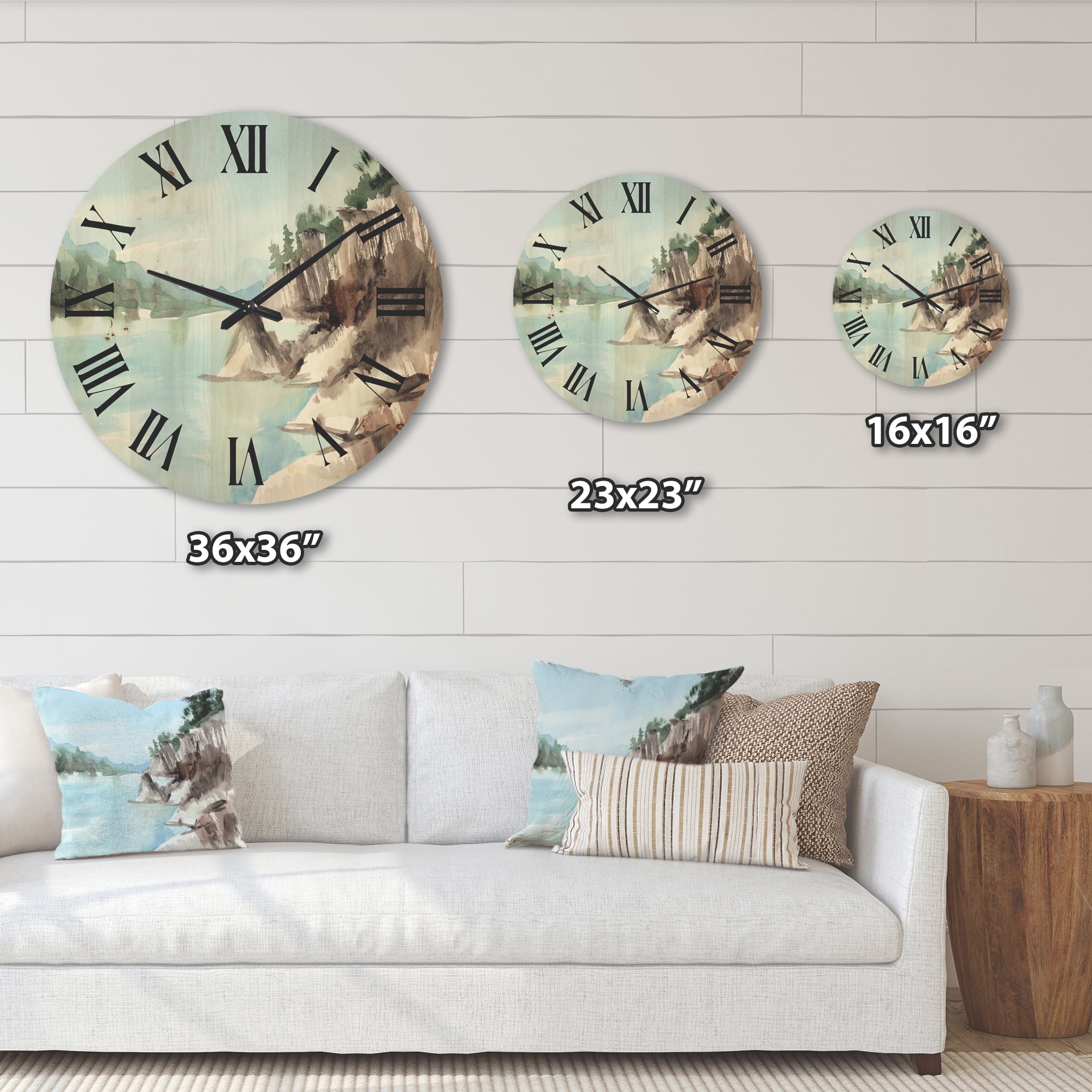 Designart 'Rocks With The Blue Lake' Lake House Wood Wall Clock