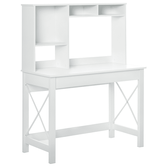 HOMCOM Computer Desk with Storage, Study Table with Bookshelves, White