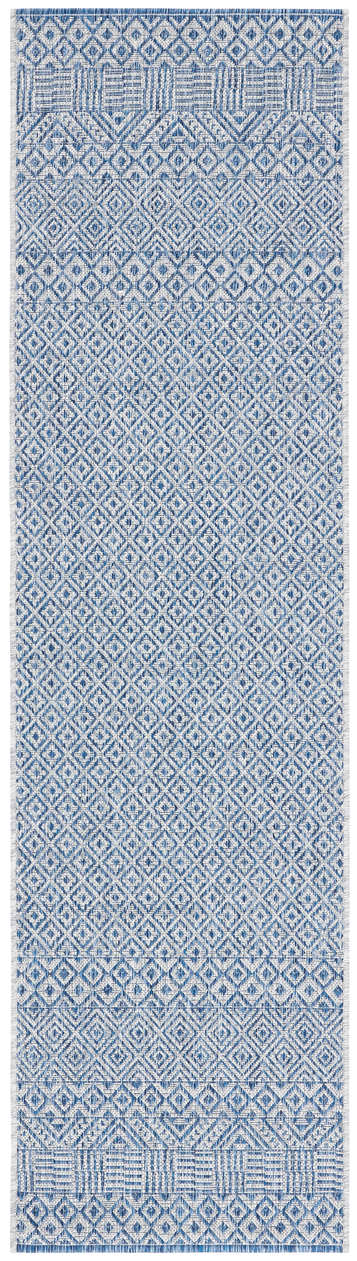 SAFAVIEH Courtyard Evander Geometric Indoor/Outdoor Runner Rug, Gray/Blue, 2'3" x 16'
