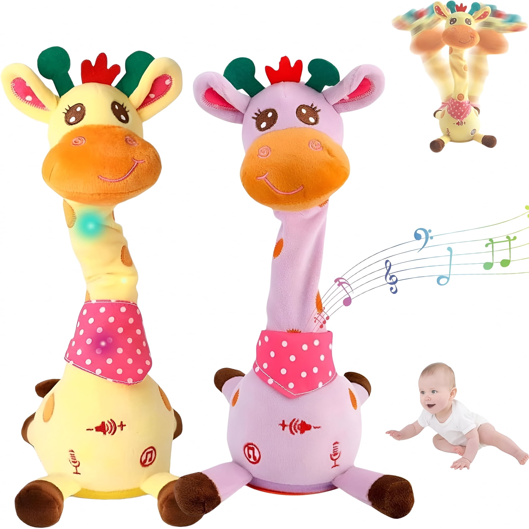 BESTSKY 2026 New Interactive Giraffe Companion-Talking&Dancing Animatronic Plush with 120 Songs,Voice-Repeating Sensory Toy for Baby Tummy Time