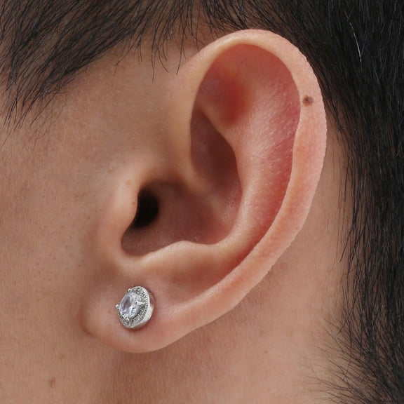 Cubic Zirconia Stud Earrings for Men Punk Round Cut CZ Diamond Earrings Stylish Hypoallergenic Jewelry Gifts for Him, White