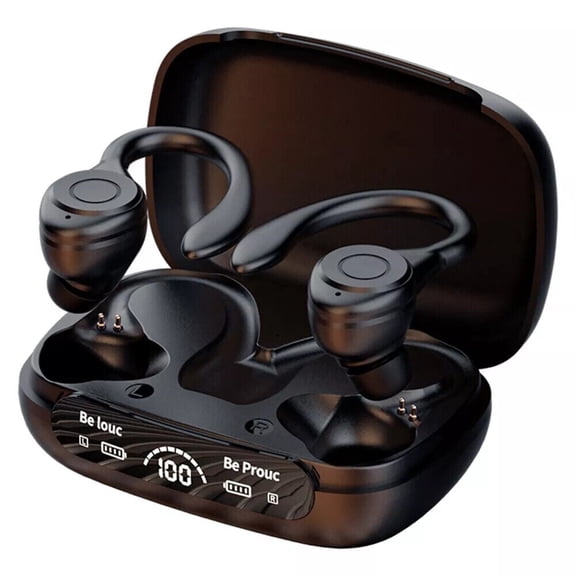 FungLam Bluetooth 5.3 Headset TWS Wireless Earphones Earbuds Stereo Headphones Ear Hook, Black