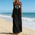 thumbnail image 5 of Kilaqueen Casual Maxi Dresses for Women, Cotton Linen Wide Strap Square Neck Loose Summer Sundress with Front Embroidered for Vacation Beach and Daily Wear, 5 of 6