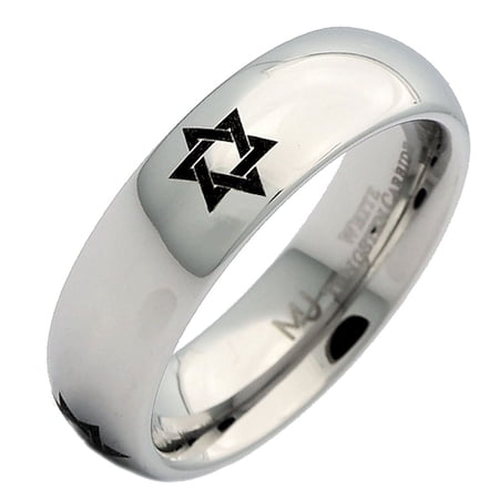 6mm White Tungsten Carbide Star of David Polished Classic Wedding Ring