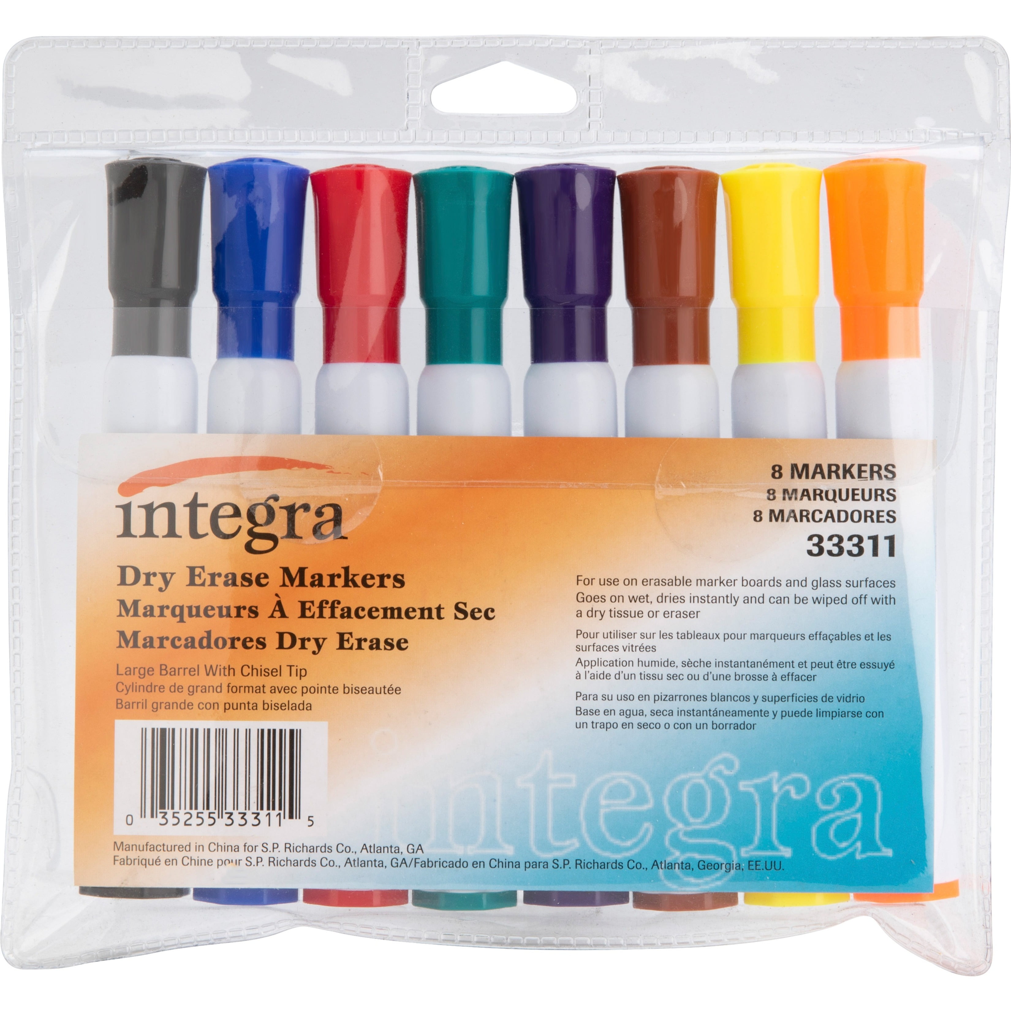 Integra Chisel Point Dry-erase Markers Chisel Marker Point Style - Assorted - 8 / Set