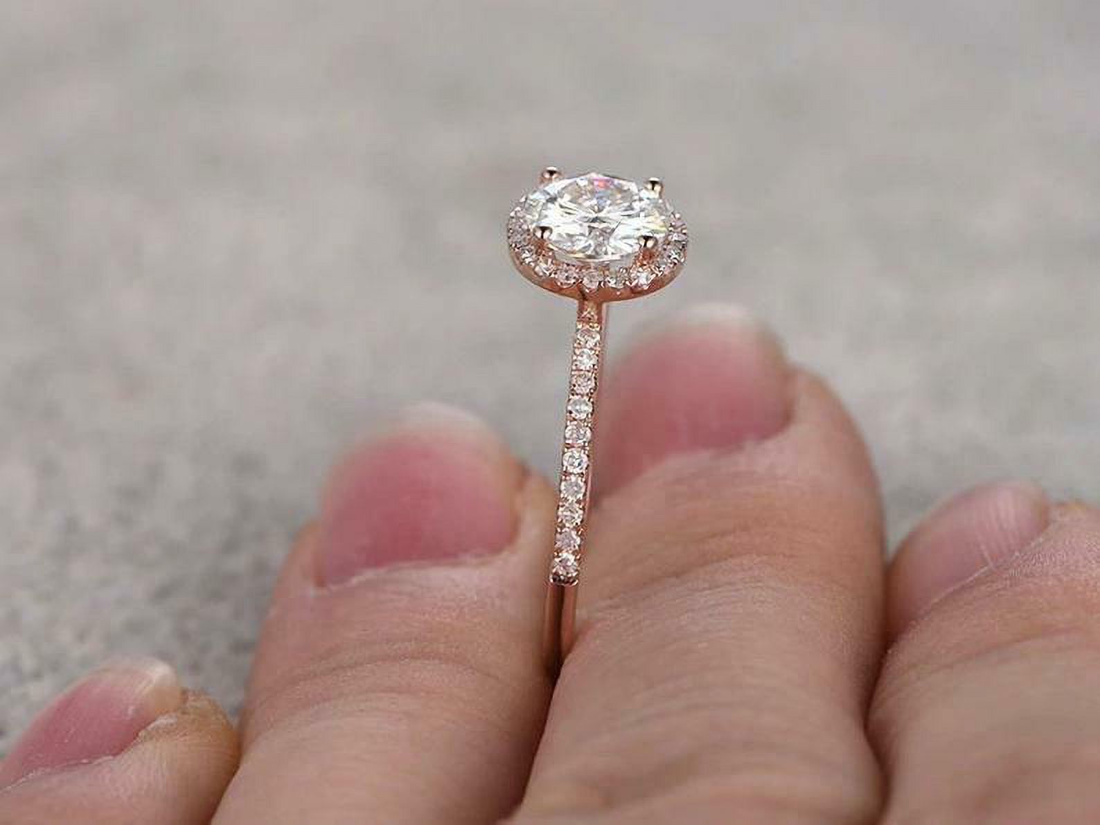 HeartsAndYou Halo Solitaire with Accents Engagement Ring for Women 2ct Round Moissanite 18k Rose Gold over Silver