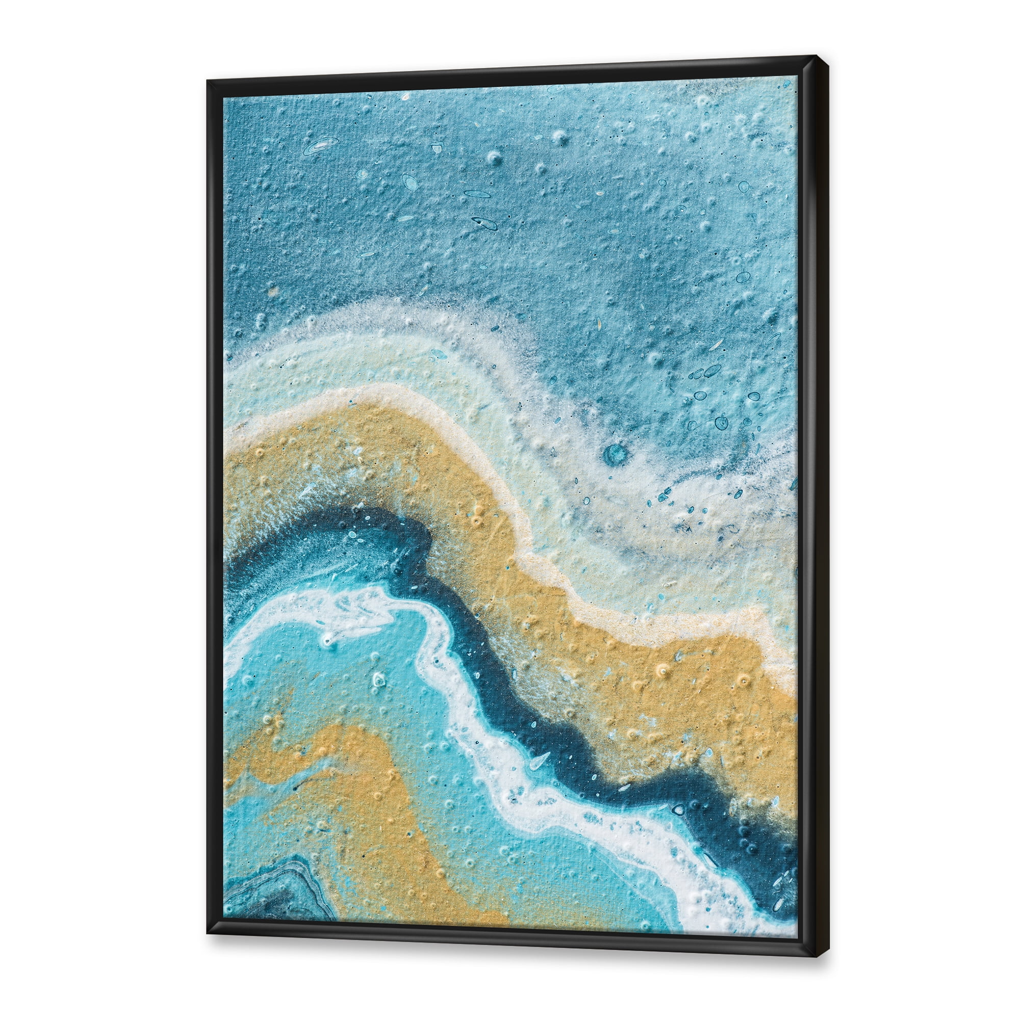 Designart 'Abstract Composition In Blue and Yellow VI' Modern Framed Canvas Wall Art Print