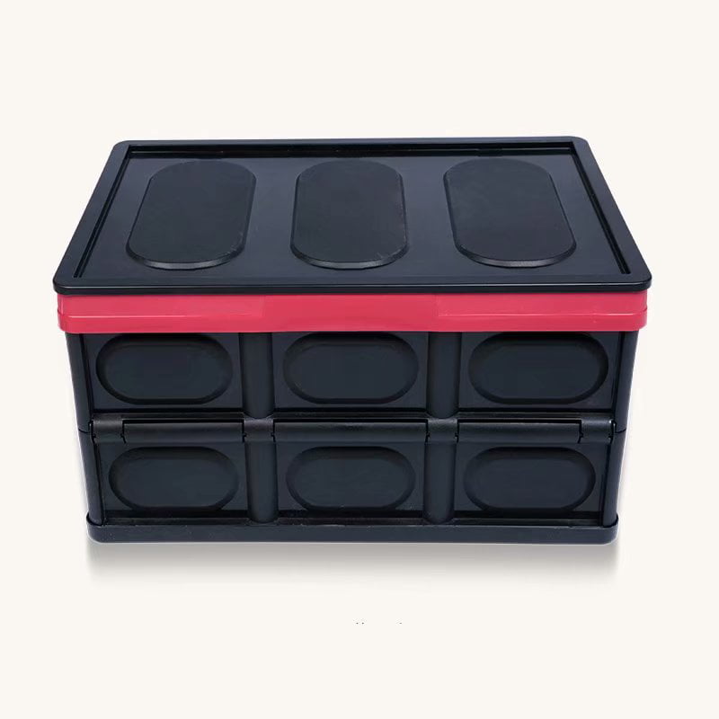 55L Collapsible Storage Bin Durable Folding Plastic Car Utility Crates+Lid Box