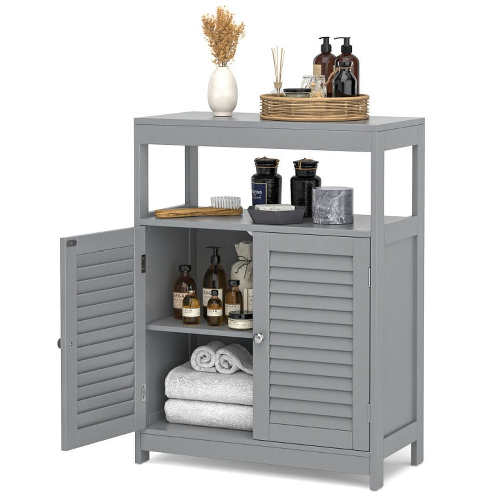 Finihen Bathroom Storage Cabinet, Bathroom Floor Cabinet, Freestanding Bathroom Floor Cabinet with Double Shutter Doors, for Bathroom, Living Room, Bedroom, Kitchen, Gray Finihen Bathroom Storage Cabinet, Bathroom Floor Cabinet, Freestanding Bathroom Floor Cabinet with Double Shutter Doors, for Bathroom, Living Room, Bedroom, Kitchen, Gray