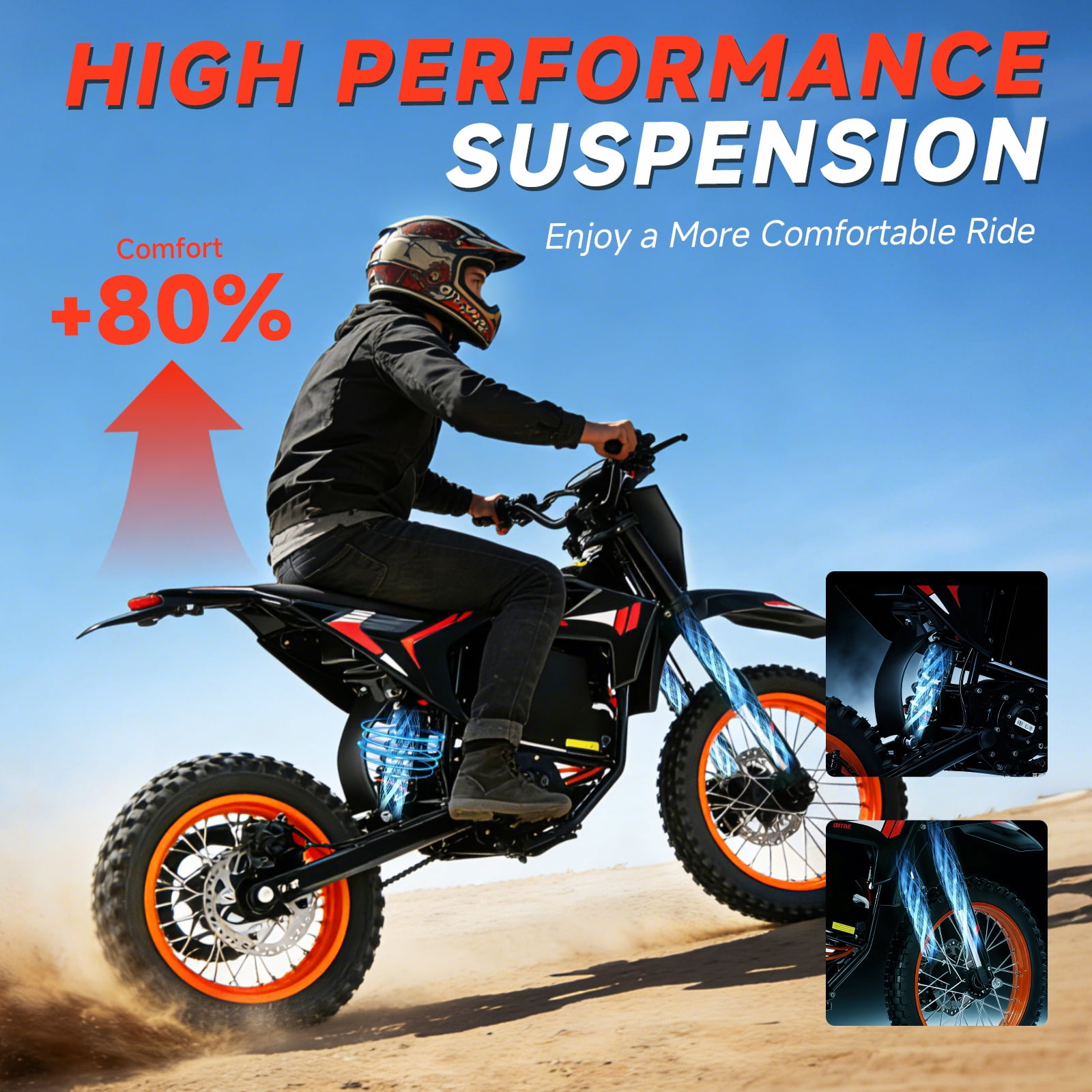 4500W Peak Electric Dirt Bike, 60V 28.8AH Battery Electric Motorcycle, 50MPH Max Speed & 60 Miles Range, Mid-Drive Motor, Dual Hydraulic Brakes, 14"/12" Fat Tire Off-Road E Bike for Adults, IP65 Wate