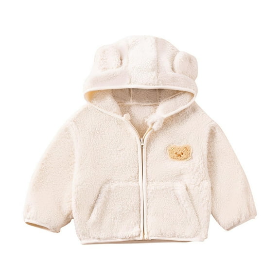 bbymog Baby Boy Clothes Winter and Fall Long Sleeve Fleece Hoodie with Pocket Casual Cute Sweatshirt Girls' Fashion Cute Hoodies Beige 1 Years