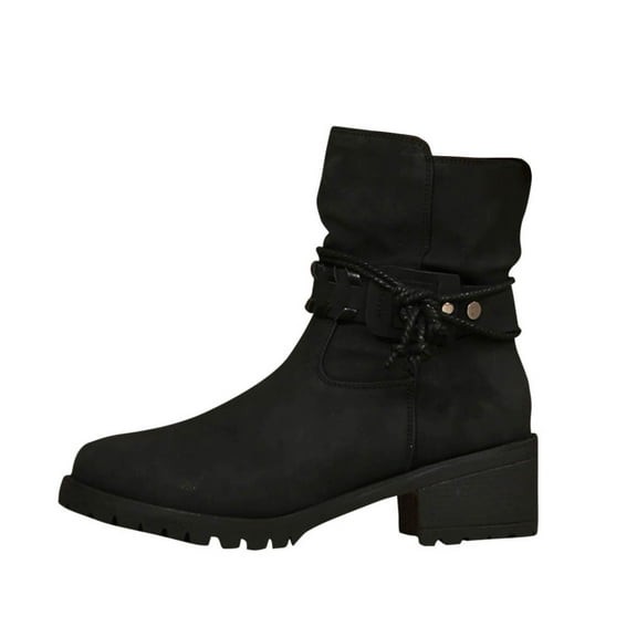 Tao Tao Women's Wide Width Ankle Boots - Low Heel Side Zipper Slouchy Mid Calf Boots Short Booties Black 37