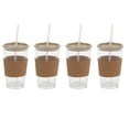 thumbnail image 6 of Mr. Coffee 4-Pack 15oz Latte Brown Glass Tumblers with Lids and Straws – Reusable Iced Coffee Cups – Dishwasher Safe – To-Go Drinkware Water Glasses, 6 of 10