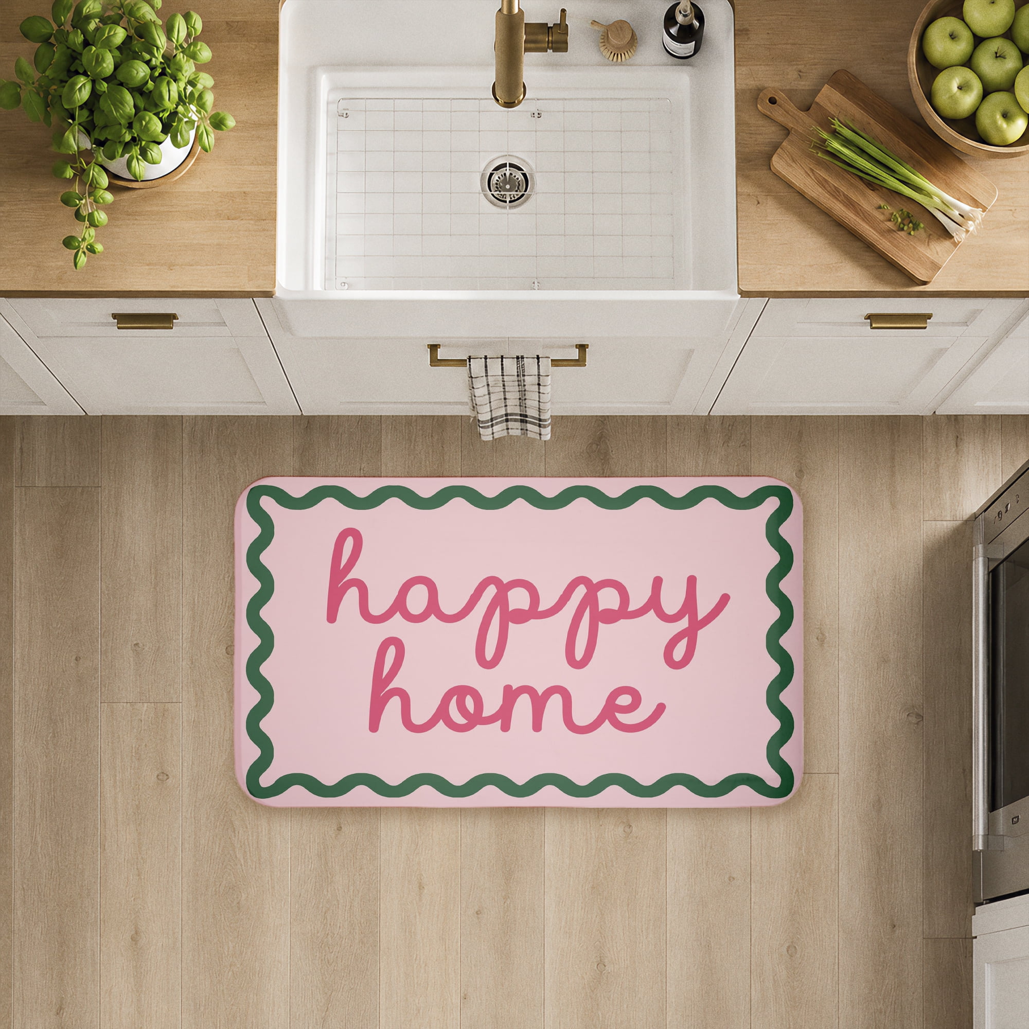 Stupell Industries Happy Welcome with Wavy Border Printed Anti-Fatigue Floor Mat, design by Lil' Rue