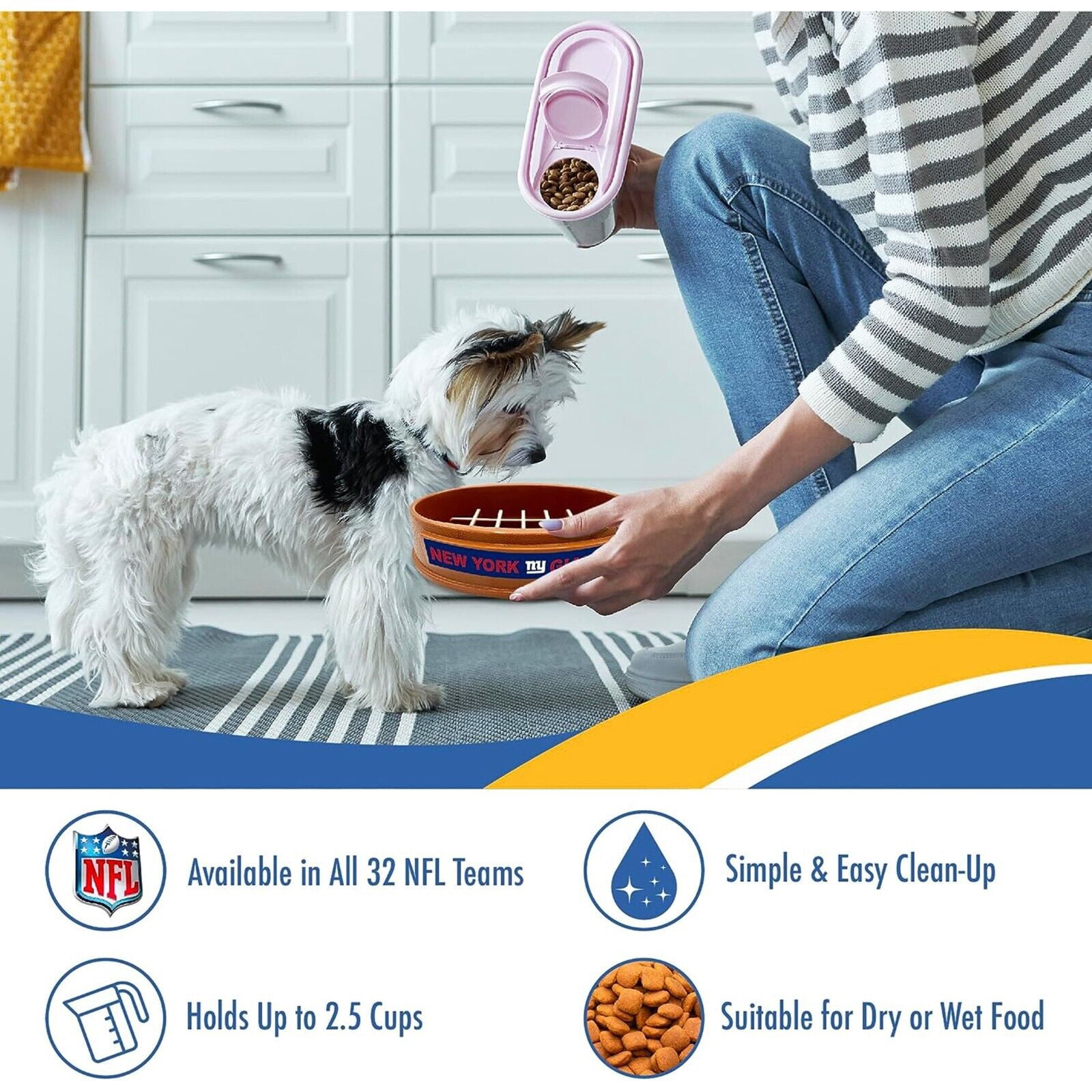 Pets First NFL New York Giants Super-Bowl Slow Feeder Bowl for Dogs and Cats, Football Design for Healthy Digestion, Non-Slip, for Large & Small Pet