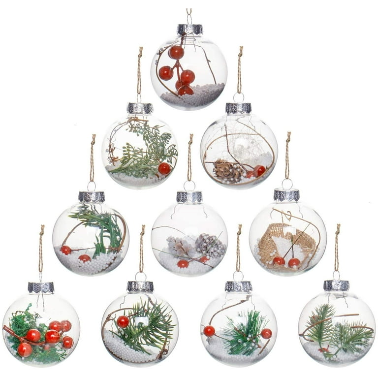 Visland 5PCS Clear Christmas Ball, 3.14 Inches Fillable Christmas Ornaments,  Clear Plastic Ornaments Filled with Pine Snow Berry for Craft 