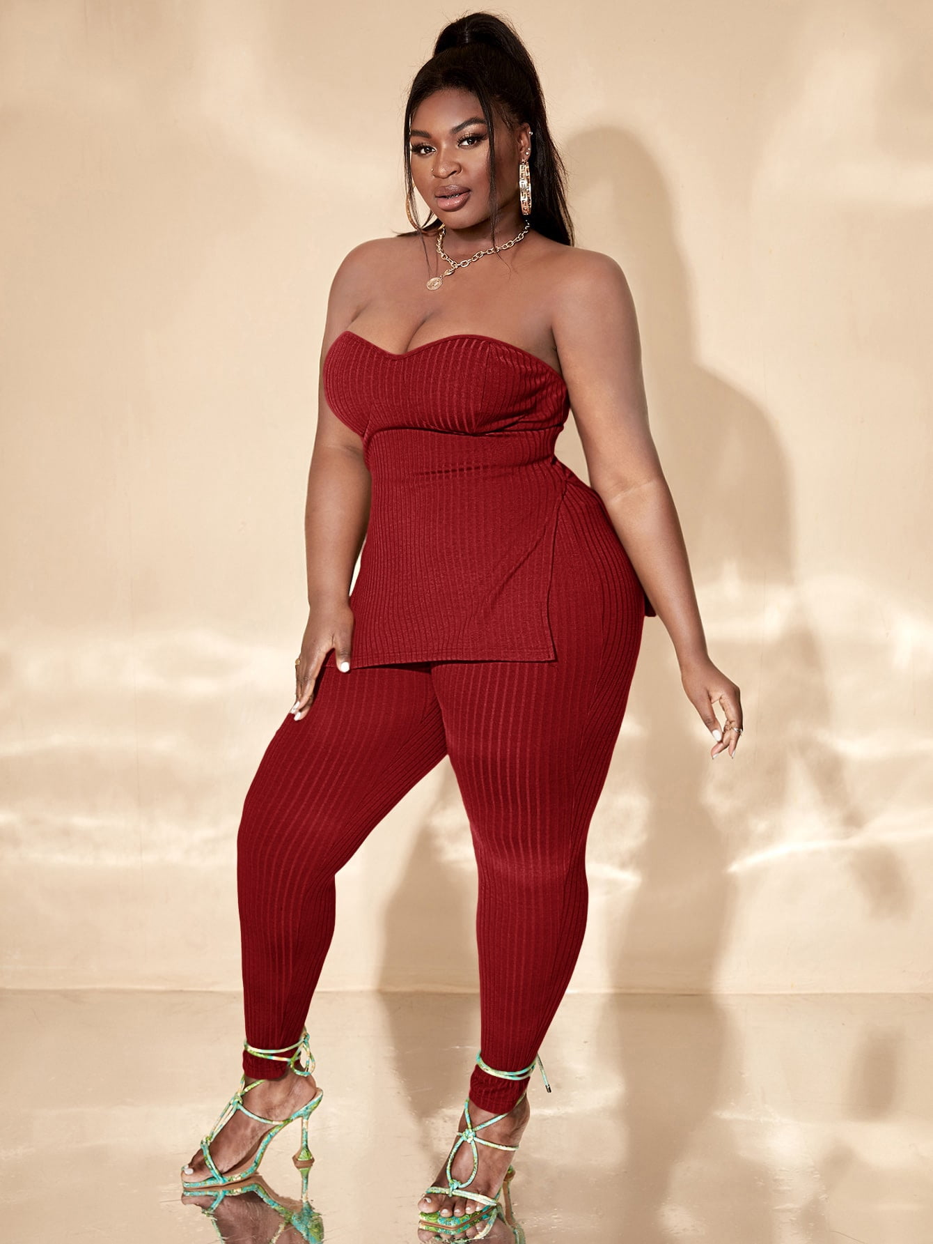 Women's Plus Split Hem Rib knit Tube 