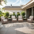 thumbnail image 3 of POCASSY Outdoor Swivel Patio Chairs Set of 4, 6-Inch Thick Cushions All Weather Outdoor Brown Wicker Swivel Glider Rocking Chairs with Side Tables for Porch Deck - Beige, 3 of 12