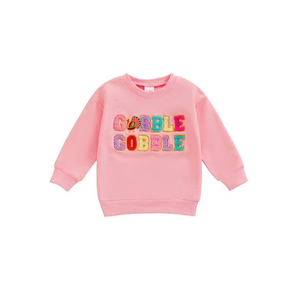 Elippeo Toddler Girls Sweatshirts Thanksgiving Clothes Letter Turkey Embroidered Crew Neck Long Sleeve Baby Pullovers Fall Tops 6 12 18 24 Months 3 4 Years