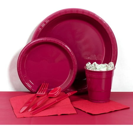 Burgundy Plastic Tableware Party Pack for 20