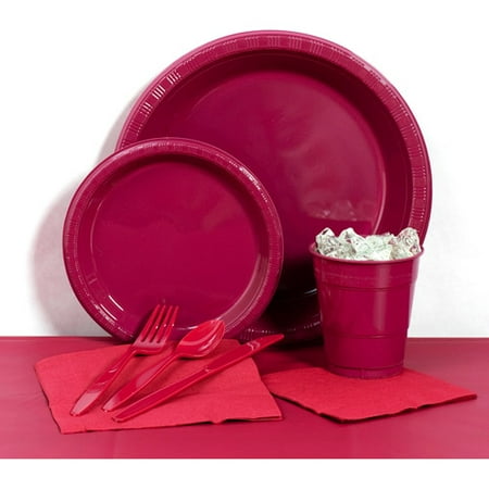 Burgundy Plastic Tableware Party Pack for 20