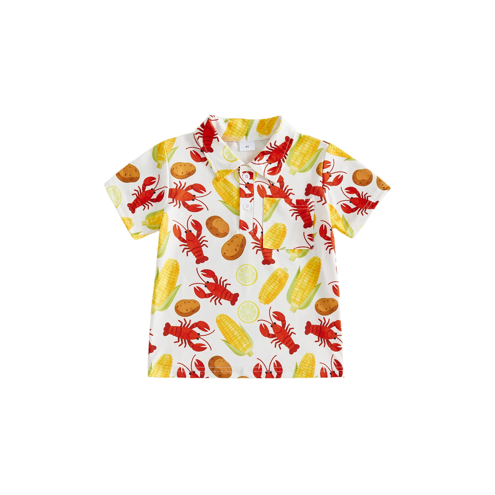BemeyourBBs Kids Toddler Baby Boys Crawfish Boiling Outfit Shirt Let the Good Times Boil Little Boys Short Sleeve Button Down Shirts Lapel Collar Crayfish Corn Print Casual Summer Tops