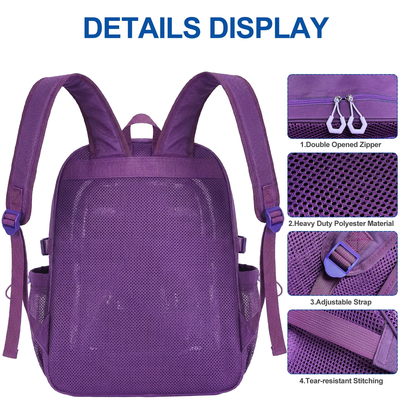 KOITHOT Mesh Backpack Heavy Duty, Stadium Approved Multi-Pocket Beach Backpacks for Adults, See Through Transparent Mesh Bookbag for School & Travel(Purple)