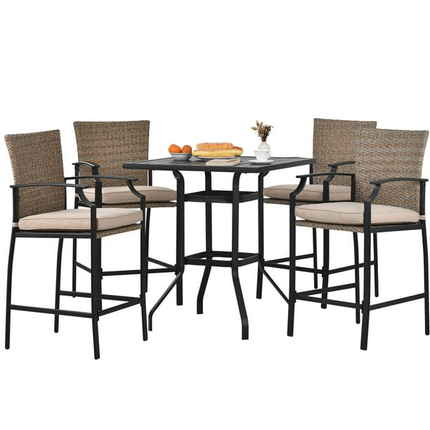 5 Piece Outdoor Patio Dining Set Sesslife Pe Rattan Counter Height Table With 4 Chairs And Cushions For Backyard Garden Poolside Brown Wicker Bistro Black Frame Com 5 Piece Outdoor Patio Dining Set, Outdoor Counter Height Dining Table And Chairs