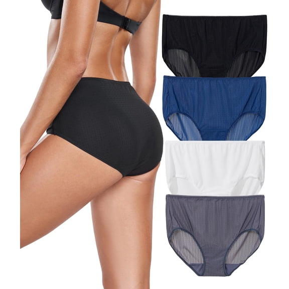 CF Womens Briefs Underwear Pack Travel Hipster Panties Full Coverage Quick Dry Ladies Underwear Panties Lightweight Plus Size Comfy Undies for Summer(4B,L)