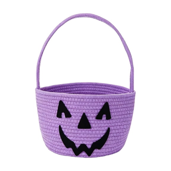 AYktou Halloween Basket with Handle, Cute Pumpkin Storage Basket Woven Candy Bucket Server Bag, 9×6.3 Inch Halloween Party Favor Treat Bucket Snack Baskets Gift Bag for Home Organizer