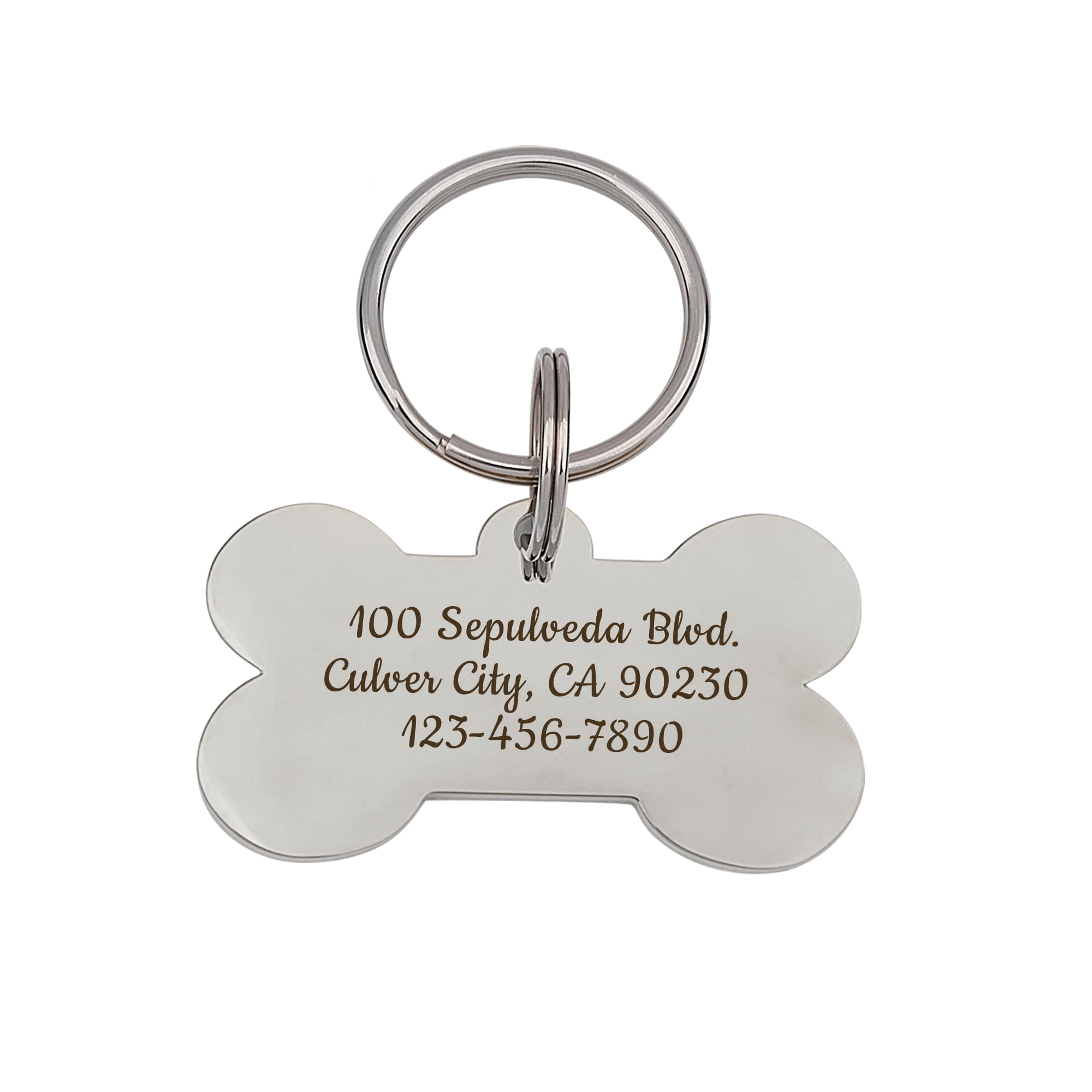 Anavia Metal & Stainless Steel Bone Name Tag with Funny Paw Icon Birthday Holiday Christmas Engraved Dog ID Tag, Silver, L