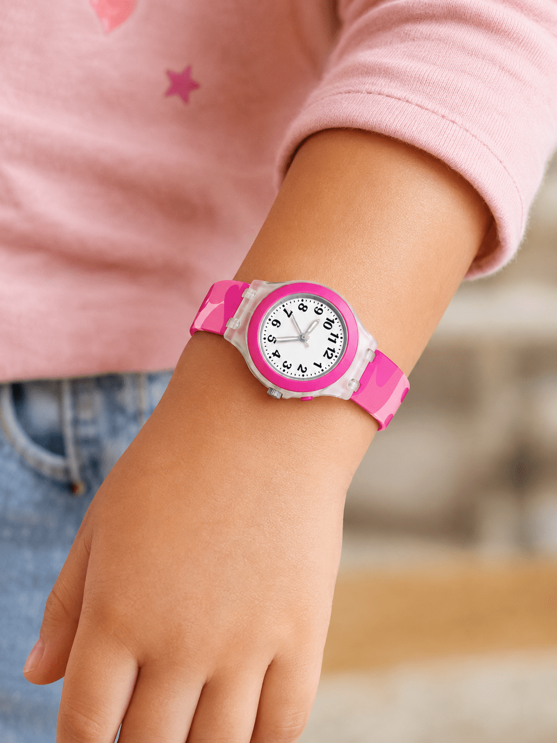 ACCUTIME FLASHING TRANSLUCENT CASE PLASTIC PINK CAMO STRAP - 072215WM