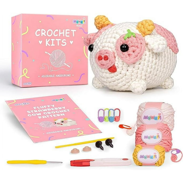 Mewaii Crochet Kit for Beginners, Complete DIY Kit with Pre-Started Yarn,  Step-by-Step Videos (Axolotl) 