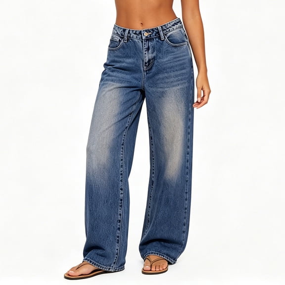 JOANKDMI Bootcut Jeans for Women Vintage Baggy Wide Leg Washed Button Fashion Bottoms Casual Classic Versatile Summer Denim Pants with Pockets