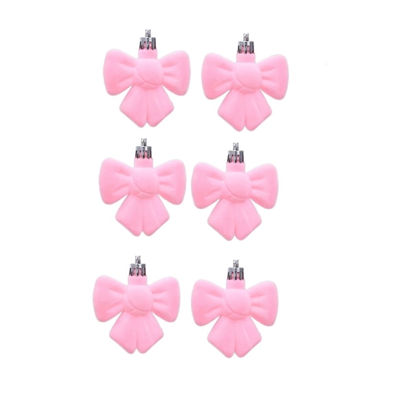 Set of 6 Bow-Shaped Velvet Christmas Ornaments Pink Shatterproof Holiday Tree Decorations