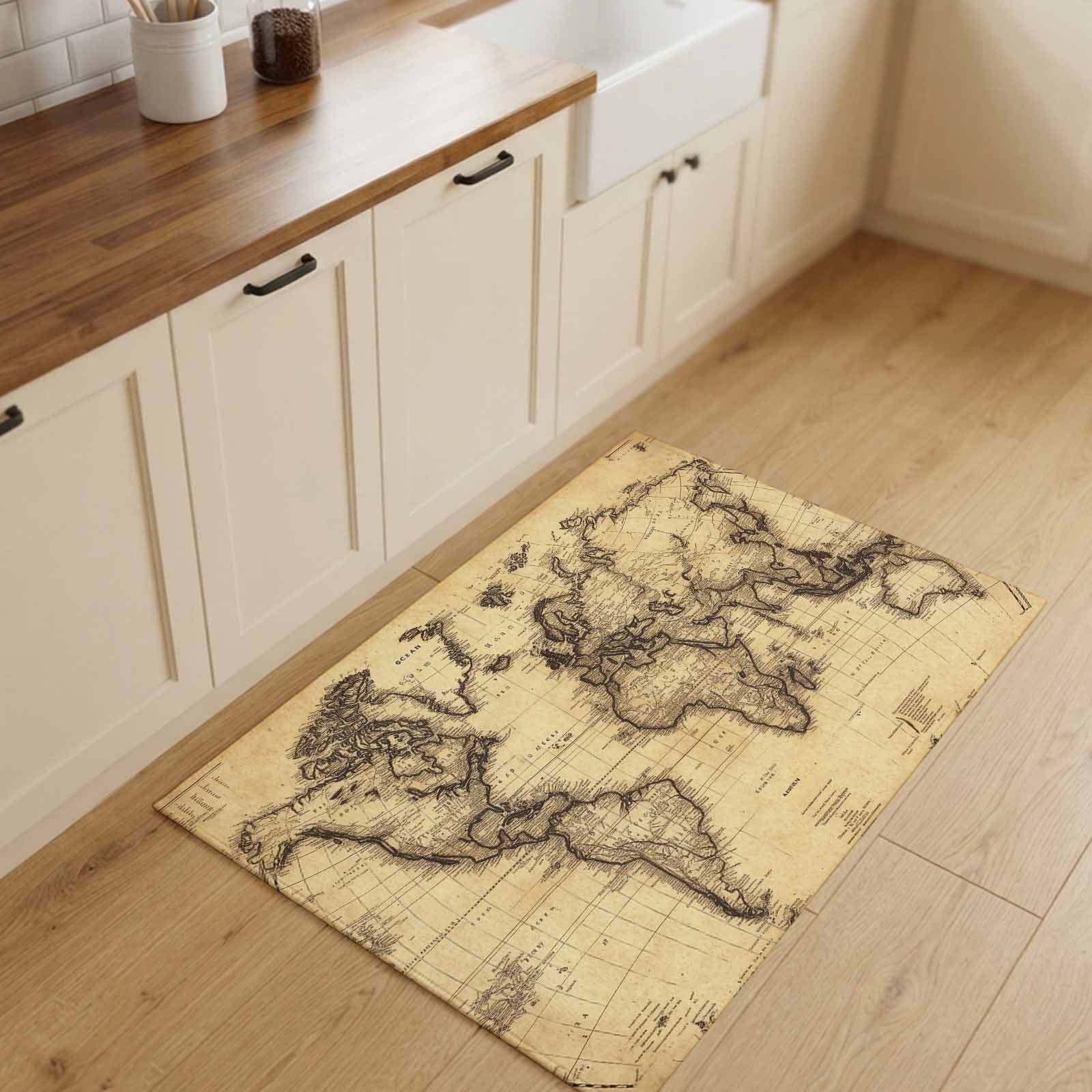 2x3ft Rectangle Rug,Retro Yellow World Map North America Asia Washable Area Rugs Non-Slip Accent Rug Pacific Plate Soft Circle Carpet for Living Room Bedroom Home Office Decor