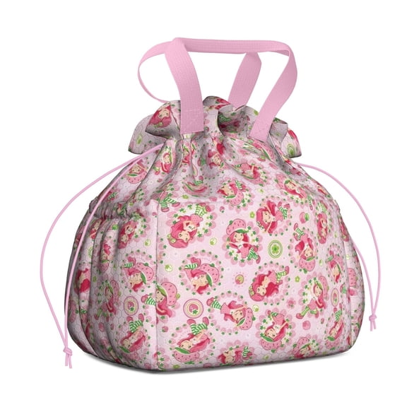 Strawberry Princess Pattern Drawstring Lunch Bag Women - Drawstring Lunch Bag Insulated for Work Office - Stain-Resistant Large Lunchbags for Women with Multi-Pockets