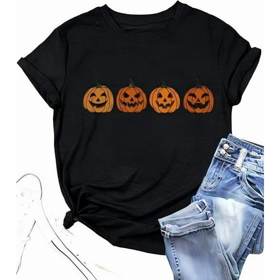 Halloween Costumes for Women Funny Pumpkin Printed Cute T Shirts Orange Graphic Tops Fall Tee Fashion Gift
