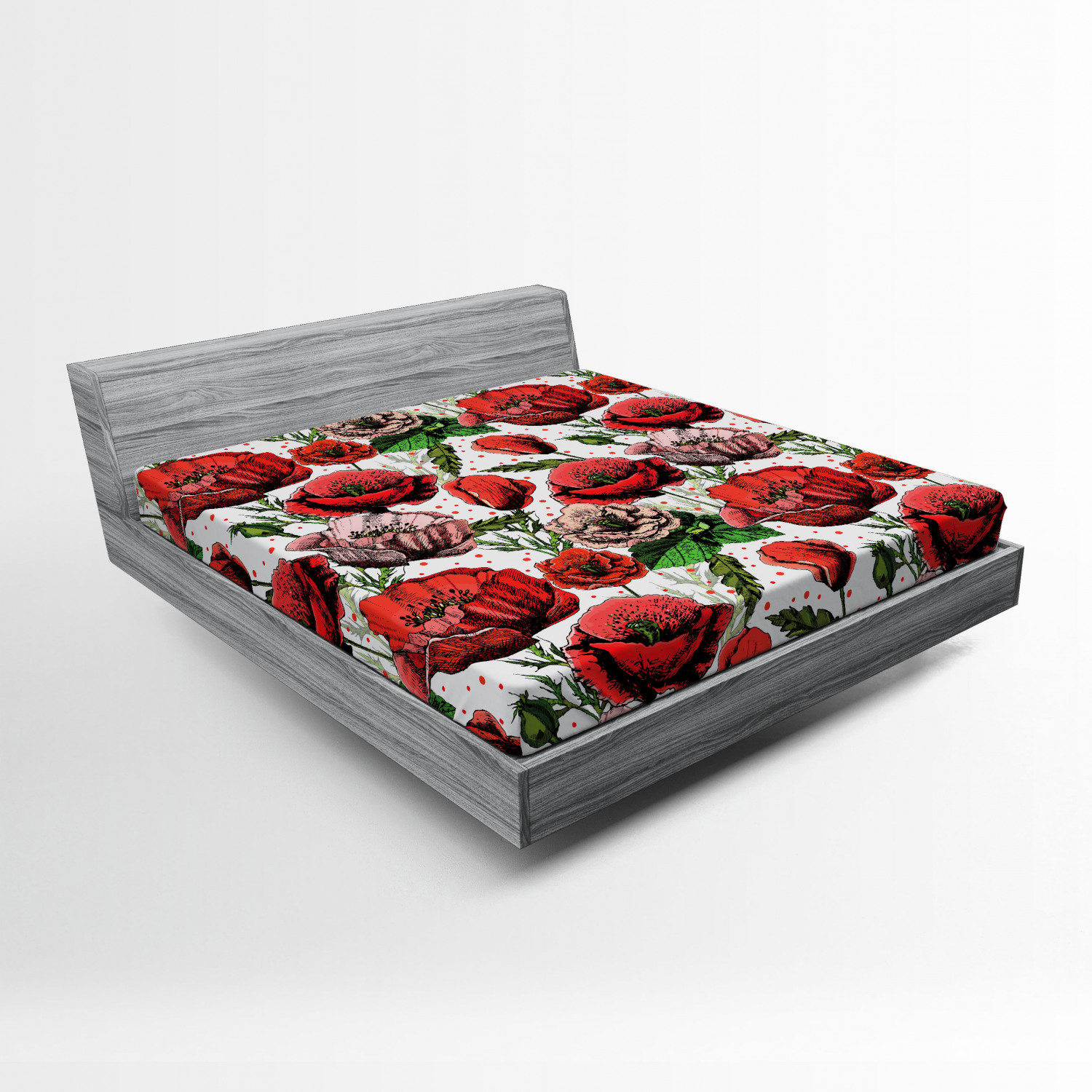 Flower Fitted Sheet, Pattern with Colorful Poppy Flowers Polkadot Background Classic Style, Soft