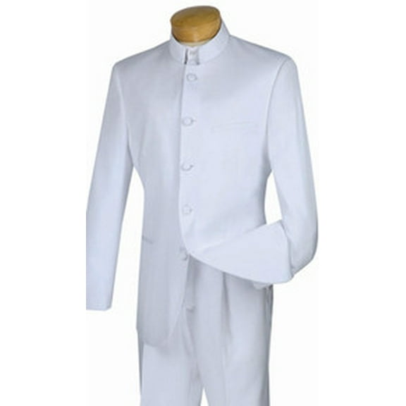 Mens White Nehru Chinese Collar Suits Fashion Tuxedo Vinci 5HT