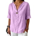 thumbnail image 2 of cocolona Womens Summer Linen Tops Short Sleeve V Neck Button Shirts Dressy Casual Loose Blouses, 2 of 6