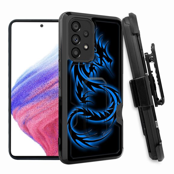 ANJ  Rugged Shockproof Hoster Case w/Card Slot, Kickstand   Tempered Glass Cover for Samsung Galaxy A33 5G - Dragon