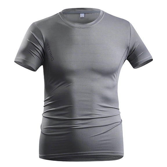 hlysgo Short Sleeve Compression Shirt for Men Athletic Gym Cool Dry Base Layer Workout Tops Slim Fit Undershirts T-Shirt Gray,L