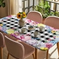 thumbnail image 3 of Easter Flowers Table Cloths for 6 Foot Rectangle Tables, Watercolor Pink Purple Floral Eggs Farm Plaid Patio Waterproof Elastic Fitted Tablecloths, Washable Rectangular Table Cover for Camping, 3 of 8