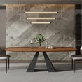 thumbnail image 3 of FHKJ HOME 86" Modern Rectangle Dining Table for 8-10, Brown Wood Top & Black Metal Base, 3 of 6