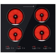 Advwin 4 Burner Electric Stove Top,24 Inch Built-in Electric Stove Top,6000W Electric Ceramic Cooktop with 4H Timer, Kid Safety Lock and Knob Control, 9 Heating Level,220v(No Plug)