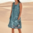 thumbnail image 2 of UPPADA Robes Grande Taille pour Femmes aux Formes Imprimé Floral Sans Manches Robes Midi d'Été Col Ras du Cou Robe Débardeur en Coton et Lin Ample Plage Vacances Robes d'Été avec Poches Multicolore, TTG, 2 of 5