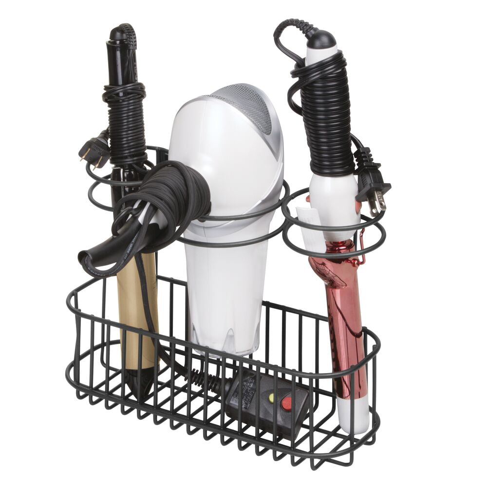 mDesign Hair Dryer Holder Stand Hair Dryer Storage Unit With Multiple Storage 
