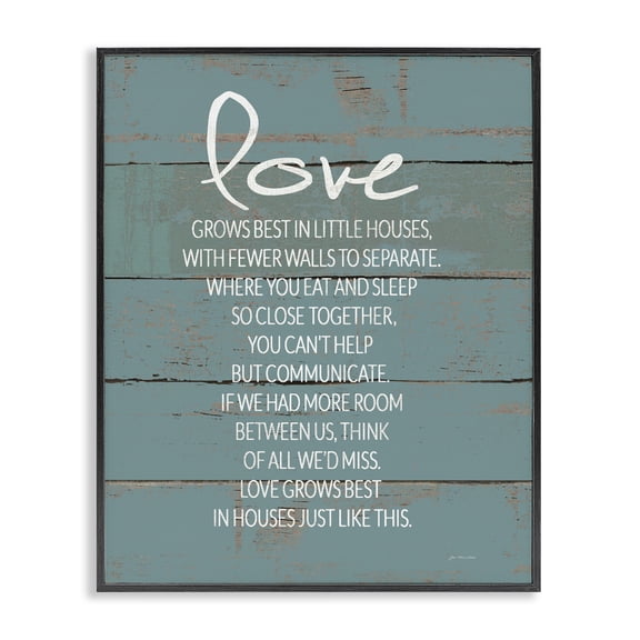Stupell Industries Rustic Lodge Love Grows Best in Little Houses Distressed Teal Shiplap Black Framed Giclee Art, 11 x 14, by Jo Moulton